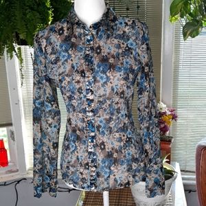 APT 9 floral patterned buttondown ribbed blouse